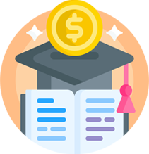 Scholarship icon with a graduation cap and dollar sign